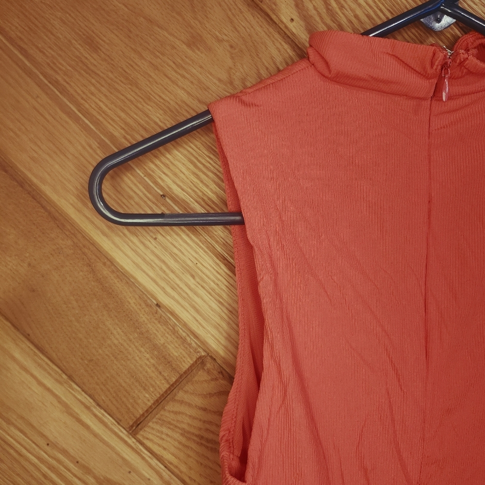 Forever 21 Light Red Orange Vertical Striped High Neck CrissCross Small Bodysuit - Picture 8 of 10